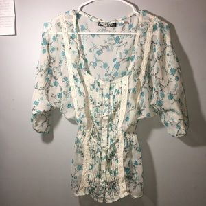 GUESS Cream and Teal Chiffon Blouse
